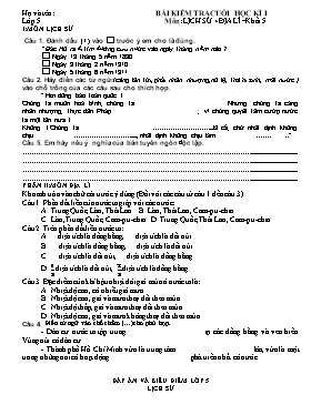 Đề kiểm tra cuối học kì 1 môn Lịch sử + Địa lý Lớp 5